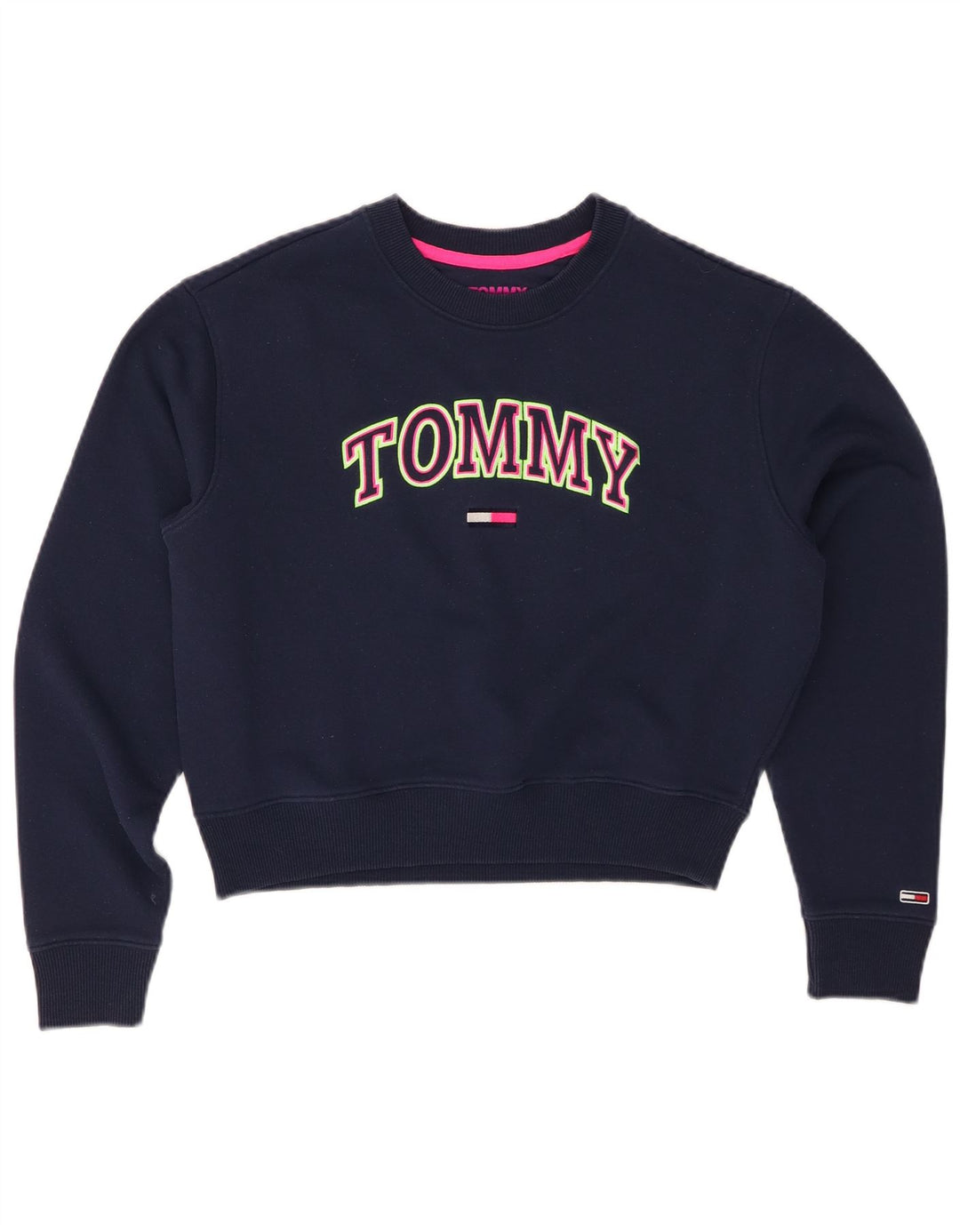 TOMMY HILFIGER Womens Crop Sweatshirt Jumper UK 10 Small Navy Blue
