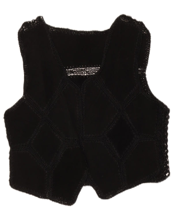 Vintage Womens Suede Waistcoat UK 16 Large Black Patchwork