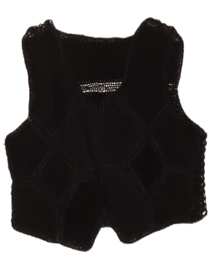Vintage Womens Suede Waistcoat UK 16 Large Black Patchwork