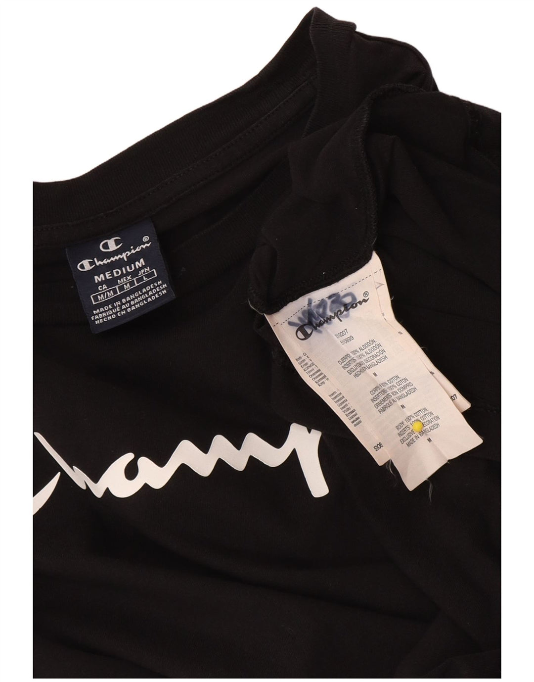 Champion Mens Graphic Top Long Sleeve Medium Black Cotton