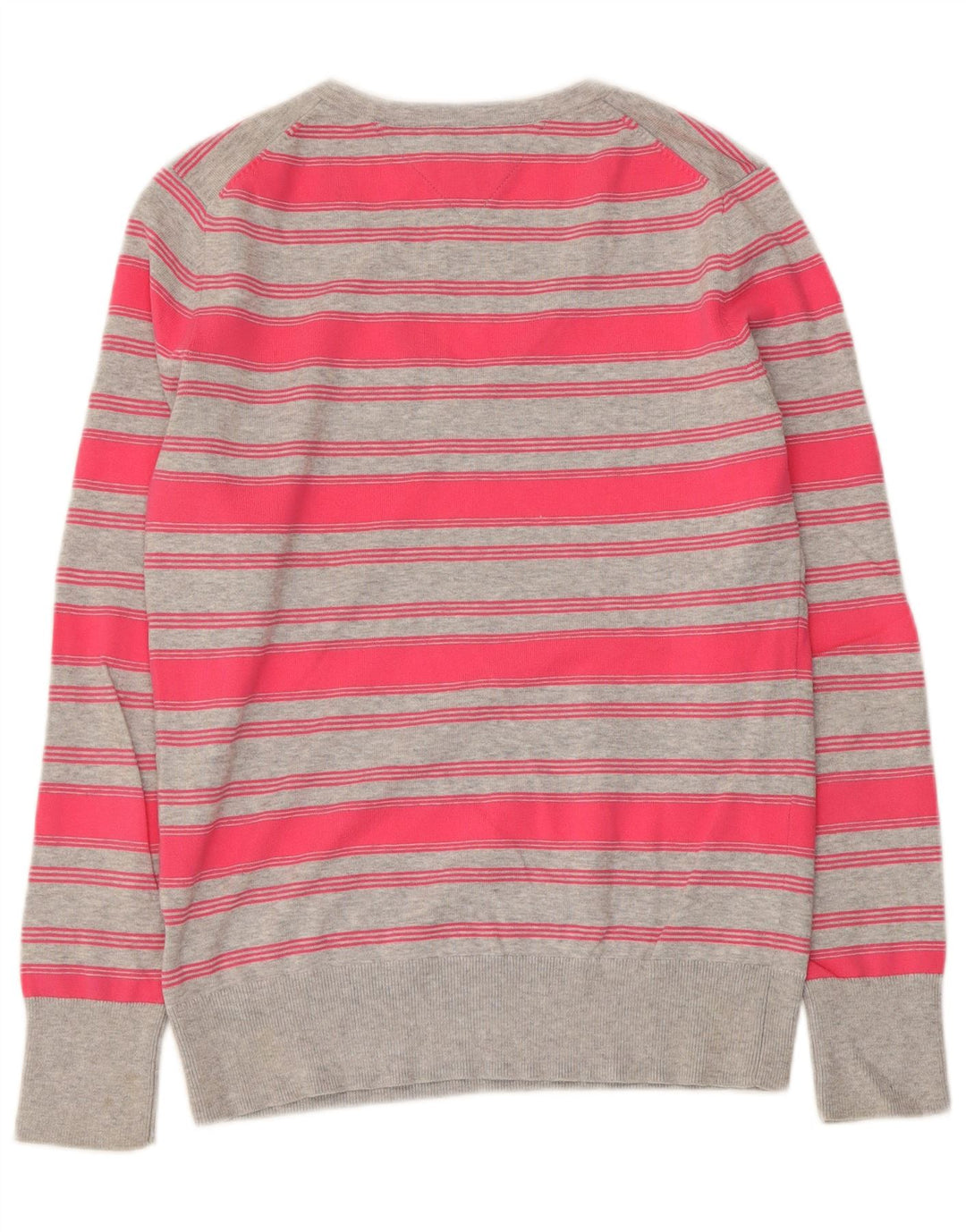 TOMMY HILFIGER Womens V-Neck Jumper Sweater UK 12 Medium Pink Striped