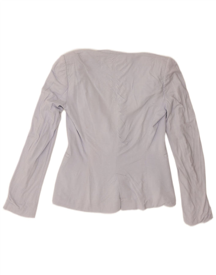 Zara Womens 1 Button Blazer Jacket UK 10 Small Blue Cotton