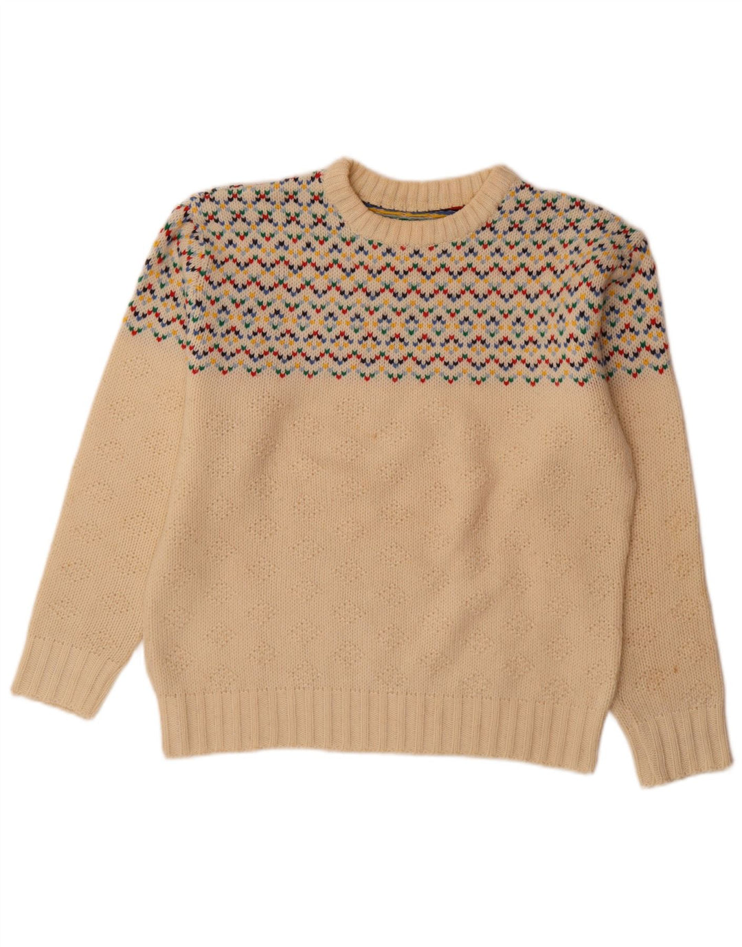 Vintage Mens Crew Neck Jumper Sweater Medium Off White Fair Isle