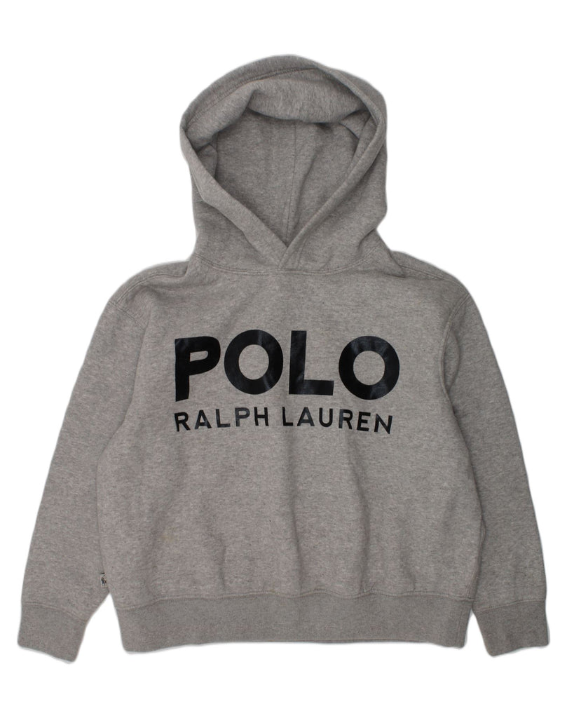 POLO RALPH LAUREN Girls Graphic Hoodie Jumper 8-9 Years Medium Grey Cotton | Vintage Polo Ralph Lauren | Thrift | Second-Hand Polo Ralph Lauren | Used Clothing | Messina Hembry 