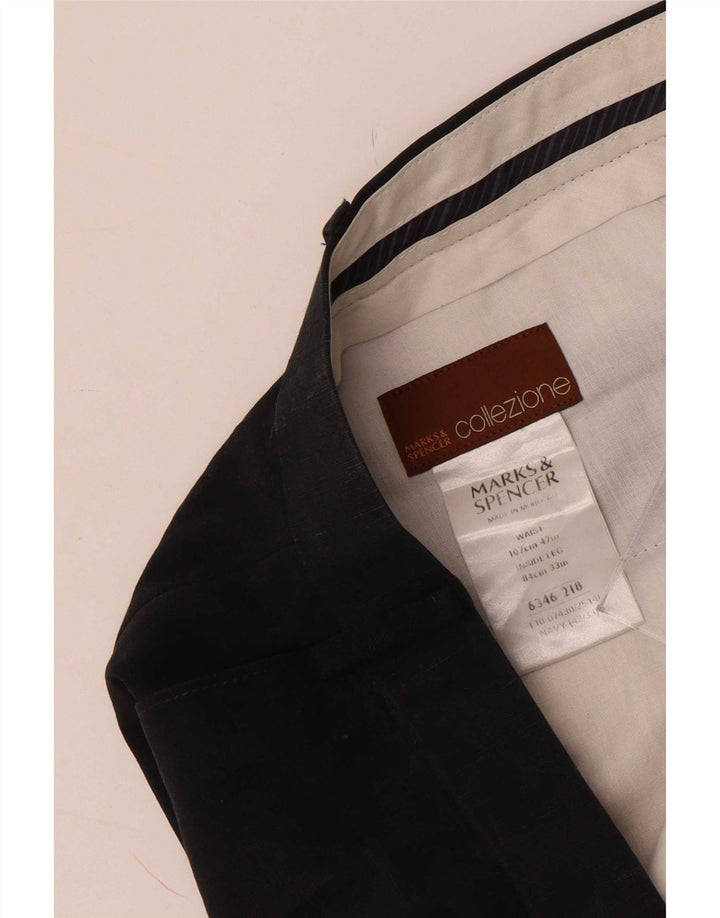 Marks & Spencer Mens Pegged Suit Trousers W42 L33 Navy Blue Lyocell