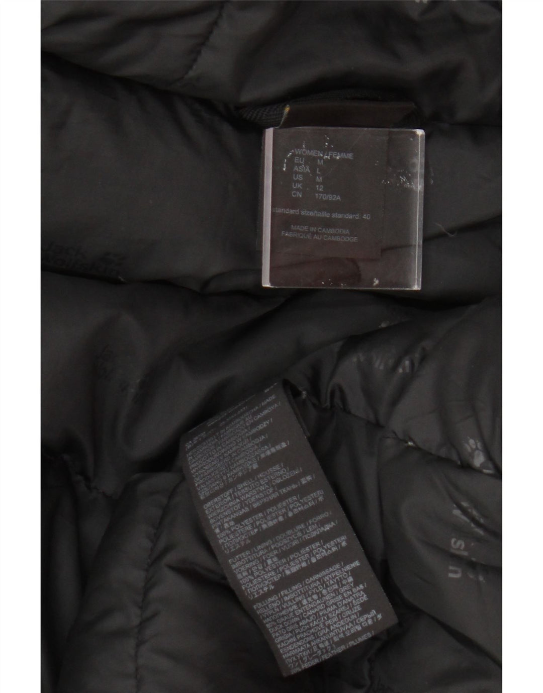 Jack Wolfskin Womens Hooded Padded Jacket UK 12 Medium Black Colourblock