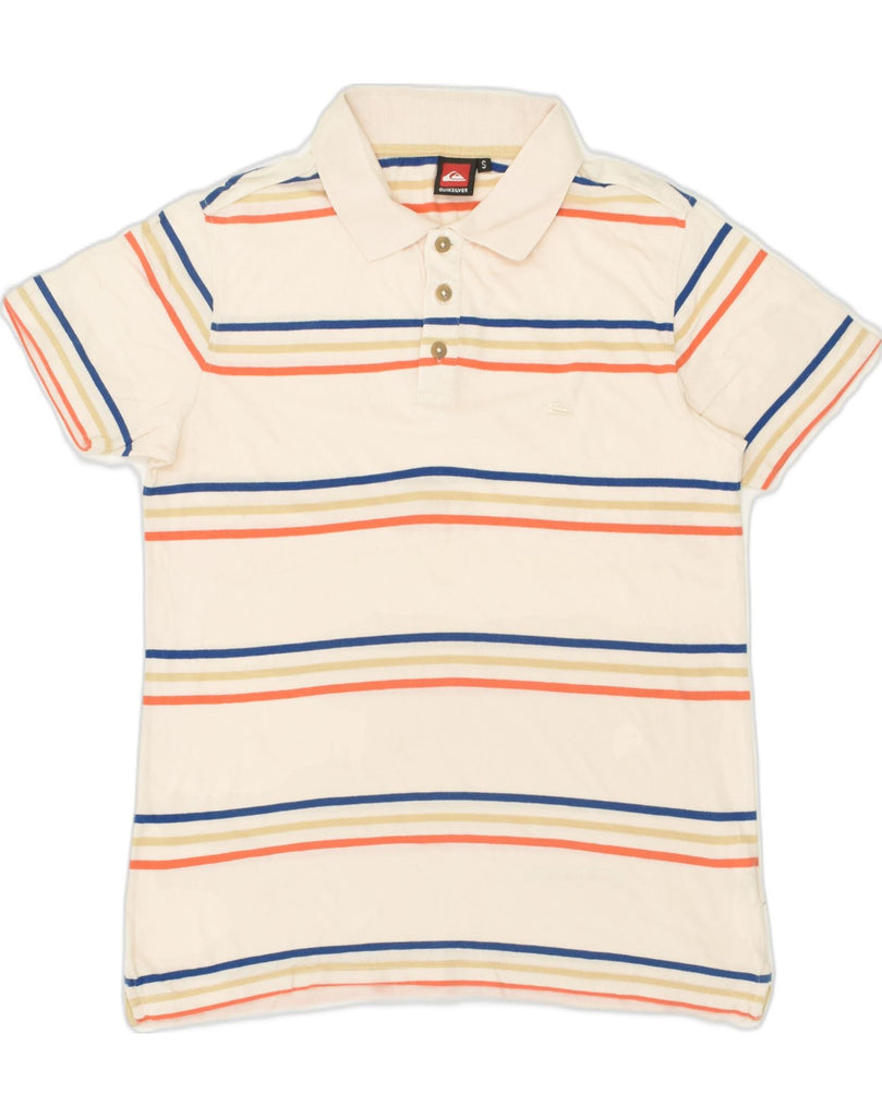 QUIKSILVER Mens Polo Shirt Small Off White Striped Cotton | Vintage Quiksilver | Thrift | Second-Hand Quiksilver | Used Clothing | Messina Hembry 