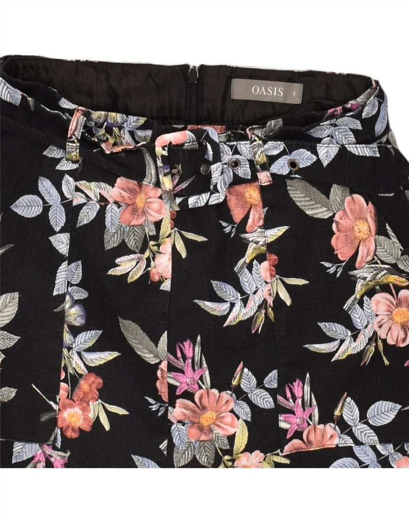 OASIS Womens A-Line Skirt UK 8 Small W26 Black Floral Cotton | Vintage Oasis | Thrift | Second-Hand Oasis | Used Clothing | Messina Hembry 