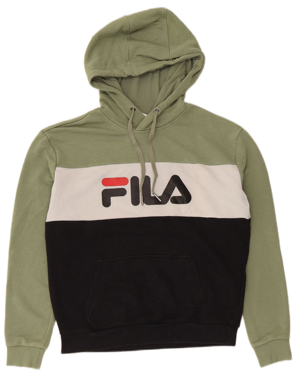 Fila Womens Graphic Oversized Hoodie Jumper UK 10 Small Green Colourblock