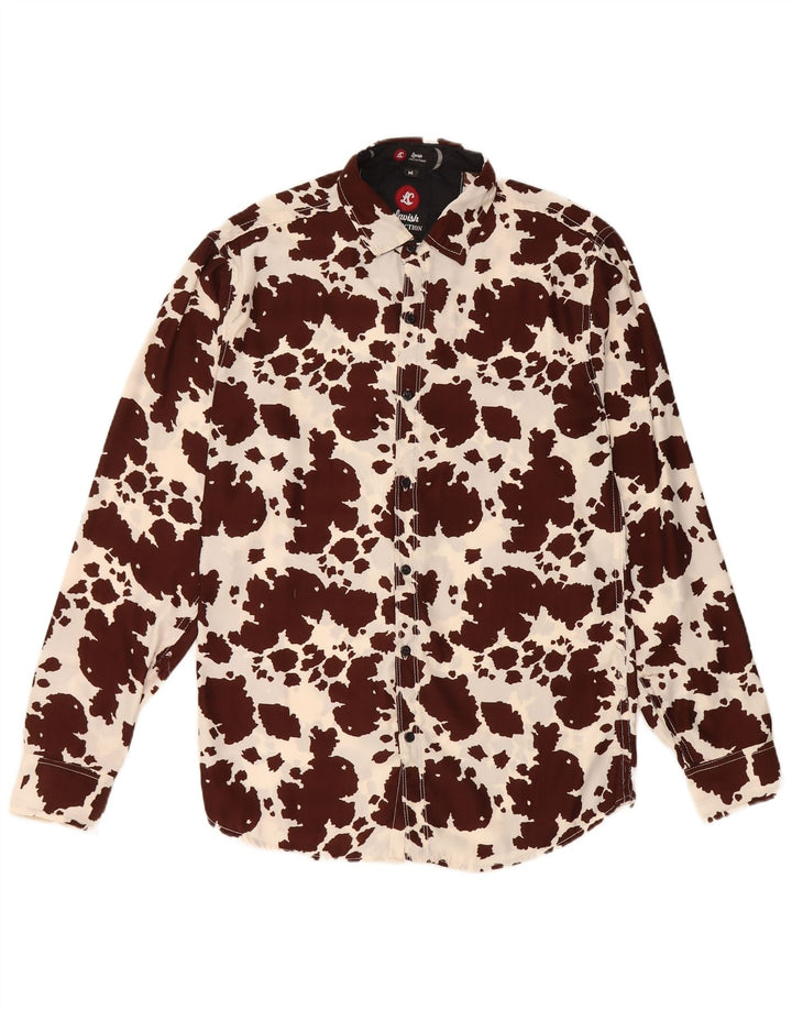 Vintage Mens Abstract Pattern Shirt Medium Brown Animal Print