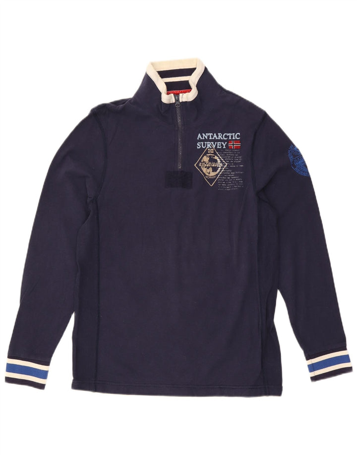 NAPAPIJRI Mens Graphic Zip Neck Sweatshirt Jumper Medium Navy Blue Cotton