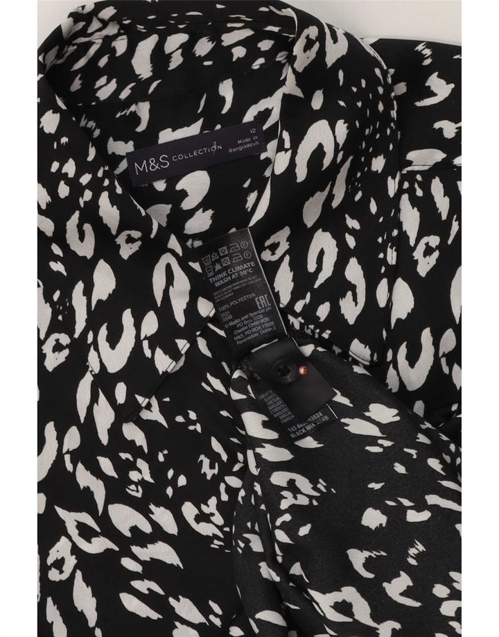 Marks & Spencer Womens Shirt Blouse UK 12 Medium Black Animal Print