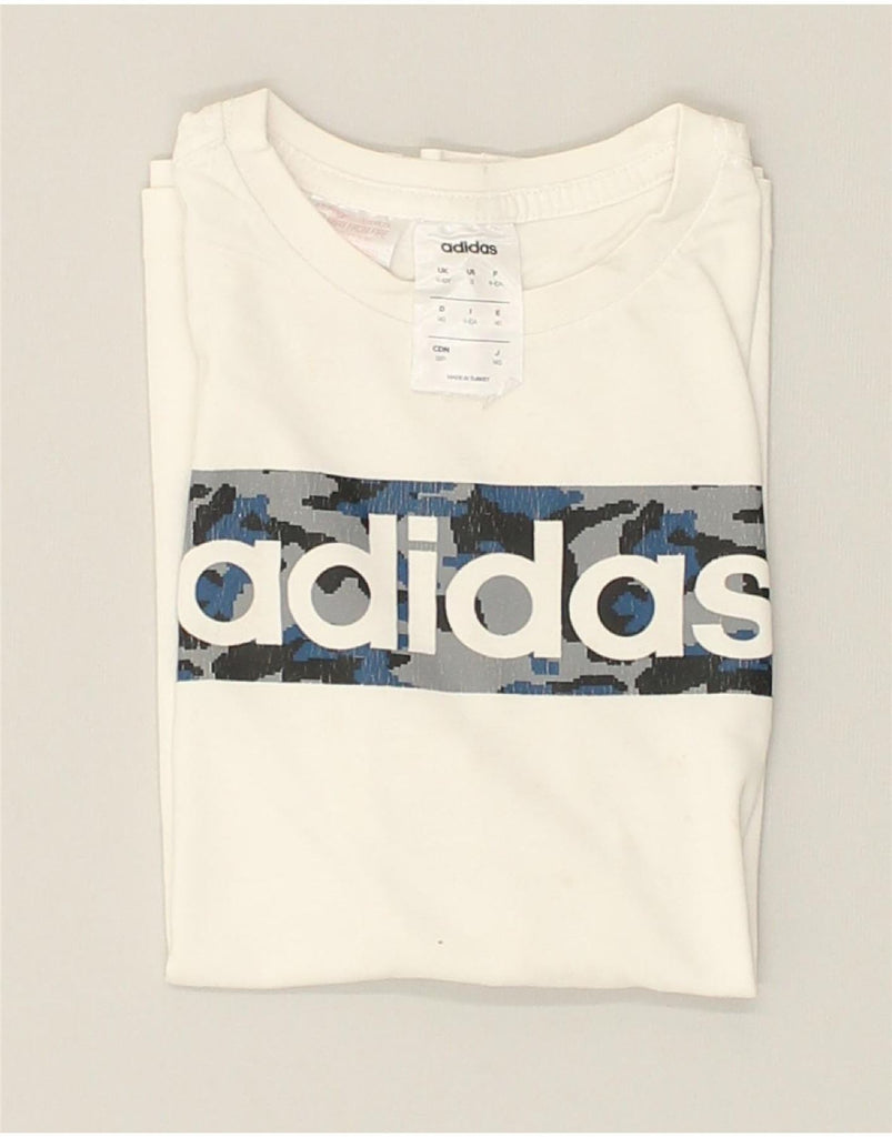 ADIDAS Boys Graphic T-Shirt Top 9-10 Years Off White Cotton | Vintage Adidas | Thrift | Second-Hand Adidas | Used Clothing | Messina Hembry 