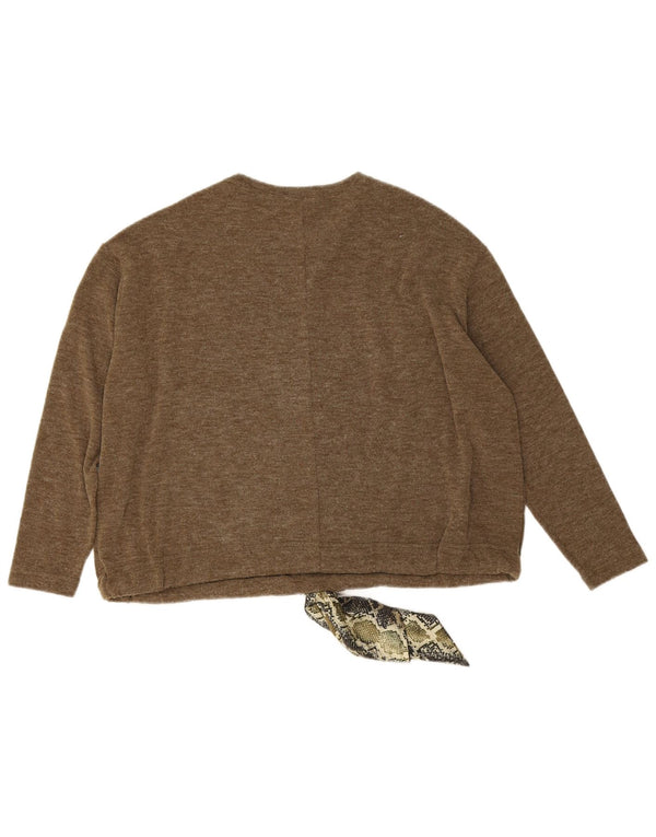 Zara Womens Crew Neck Jumper Sweater UK 10 Small Brown Animal Print