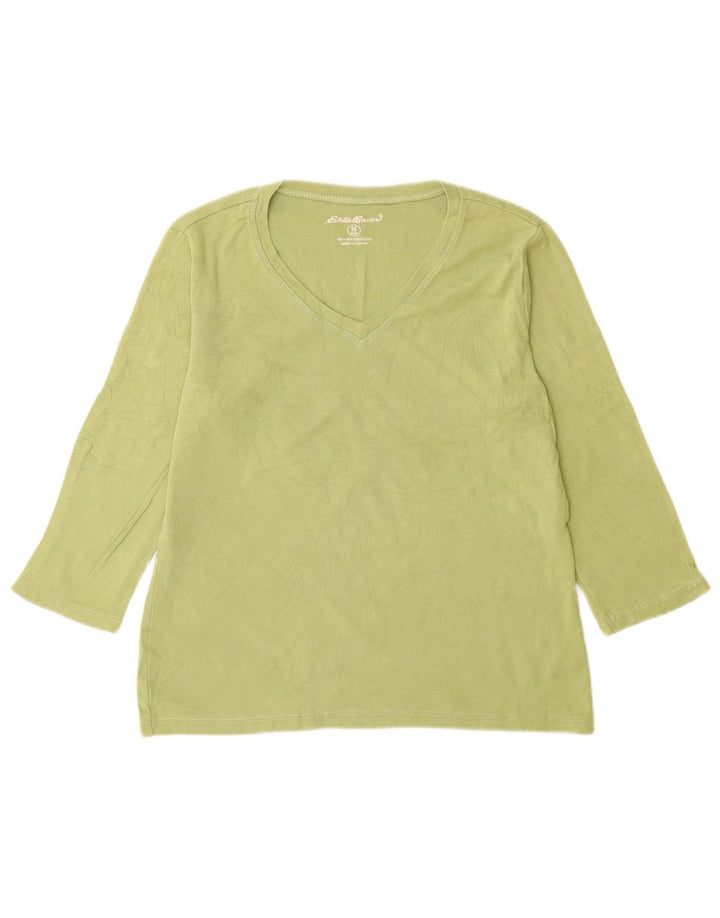Eddie Bauer Womens Top 3/4 Sleeve UK 12 Medium Green Cotton