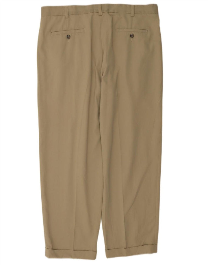 Izod Mens Pegged Suit Trousers W38 L30 Beige Polyester