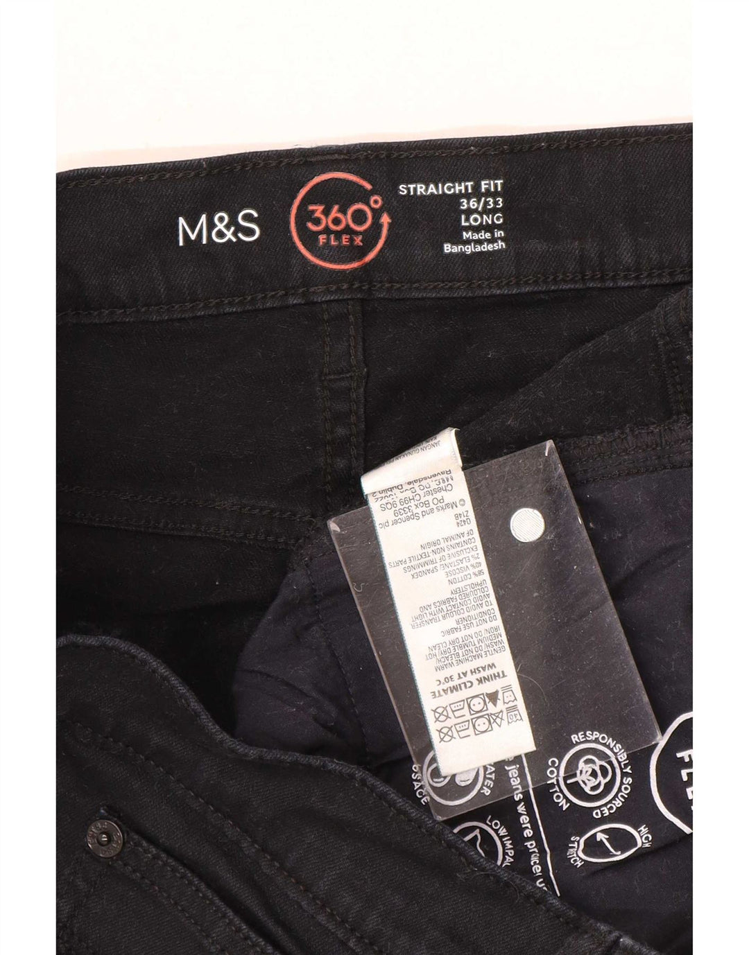 Marks & Spencer Mens Straight Jeans W36 L33 Black Cotton