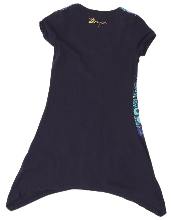 Desigual Womens Graphic Asymmetric Tunic Dress UK 10 Small Navy Blue Floral