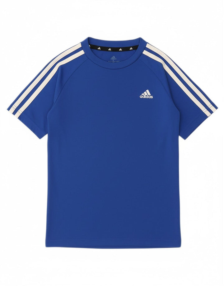 ADIDAS Boys Aeroready T-Shirt Top 9-10 Years Blue Polyester