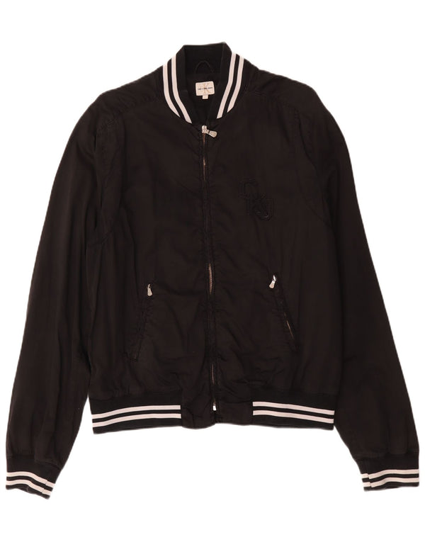 Calvin Klein Jeans Mens Graphic Bomber Jacket UK 42 XL Black Cotton