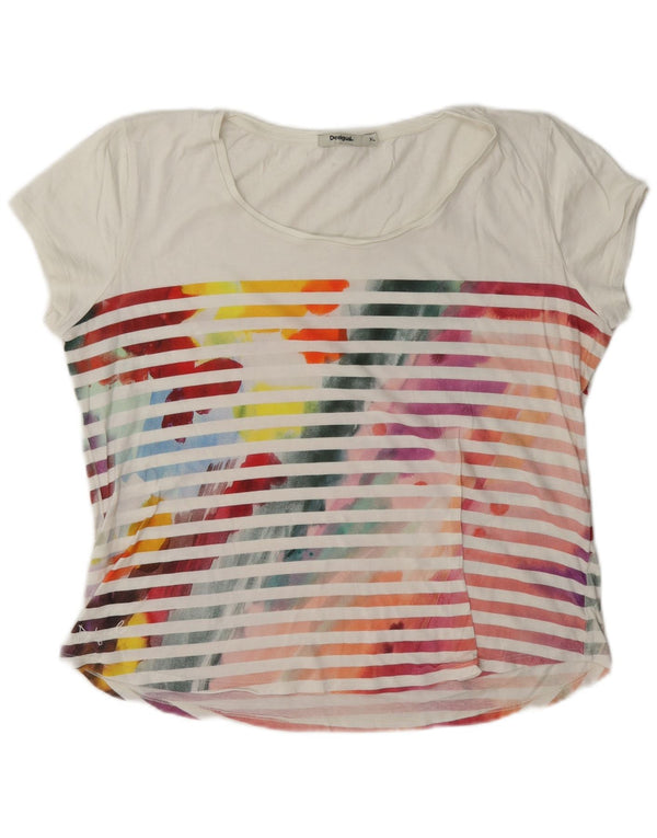 Desigual Womens Regular Graphic T-Shirt Top UK 18 XL White Striped Cotton