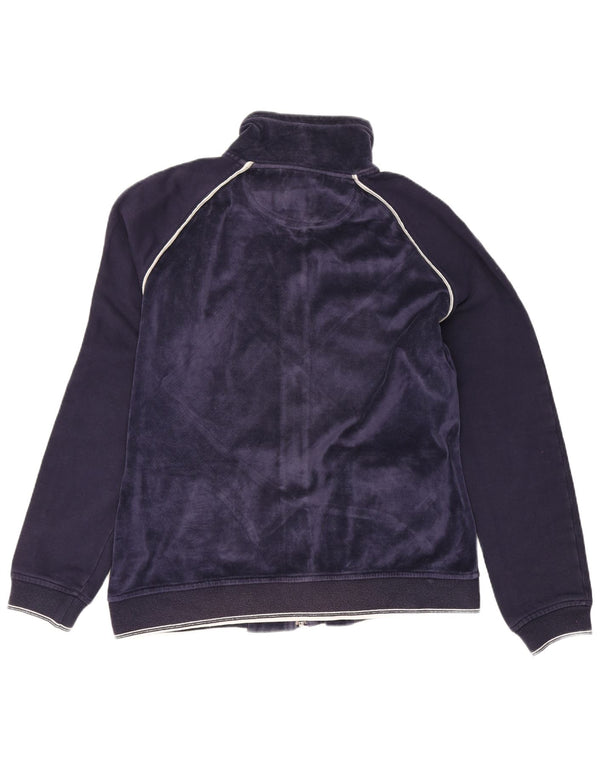 Champion Womens Velvet Tracksuit Top Jacket UK 16 Large Navy Blue Cotton