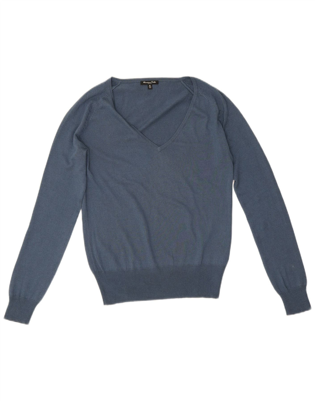Massimo Dutti Womens V-Neck Jumper Sweater UK 12 Medium Blue Silk