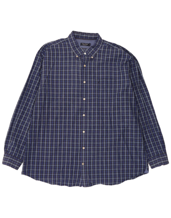 Nautica Mens Tailored Fit Shirt 3XL Navy Blue Check Cotton