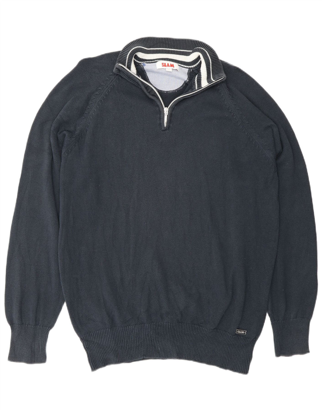 Slam Mens Zip Neck Jumper Sweater XL Navy Blue Cotton
