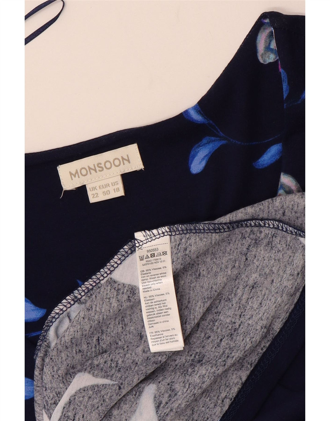 MONSOON Womens Sleeveless A-Line Dress UK 22 3XL Navy Blue Floral Viscose