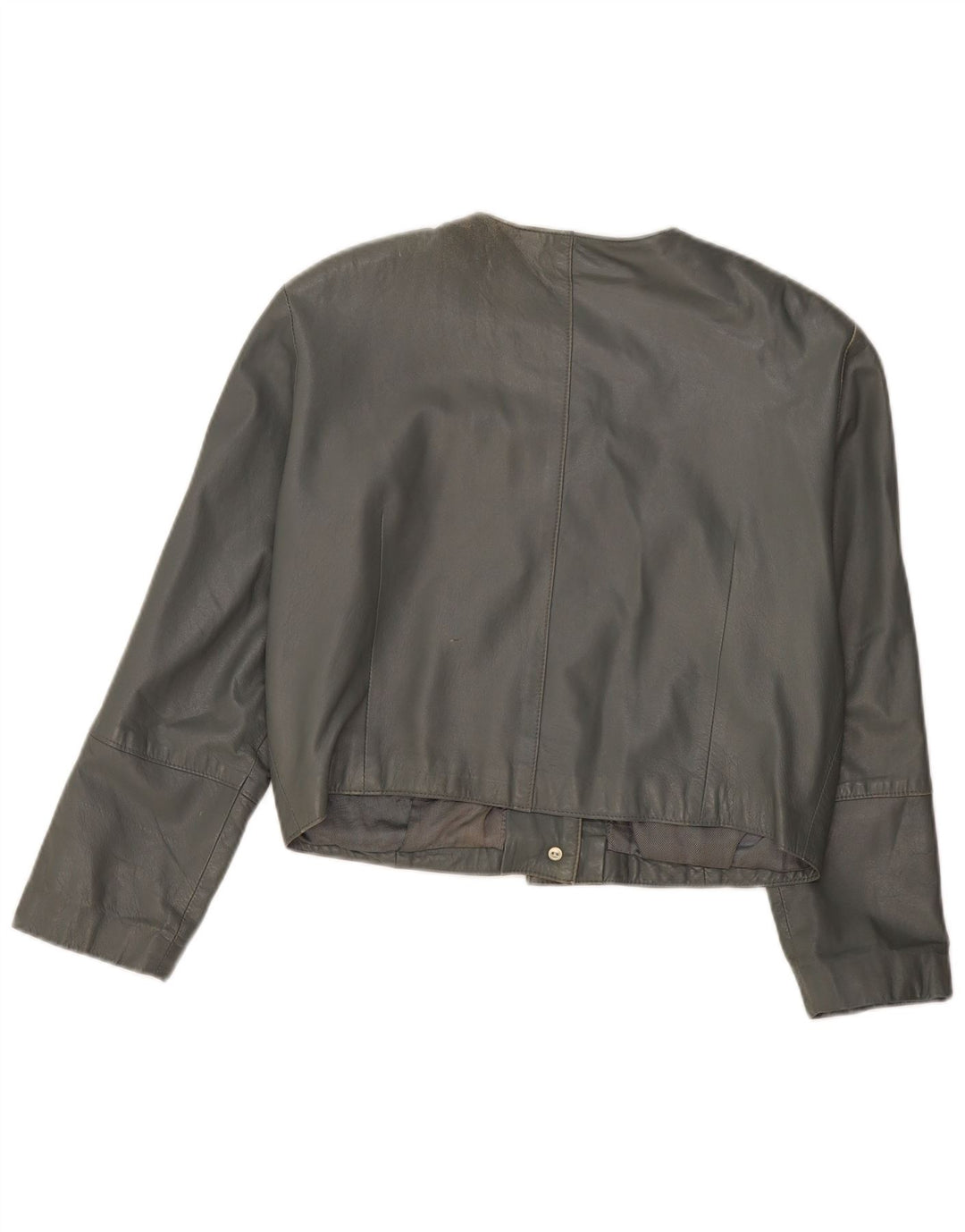 VINTAGE Womens Leather Bomber Jacket UK 12 Medium Grey Leather