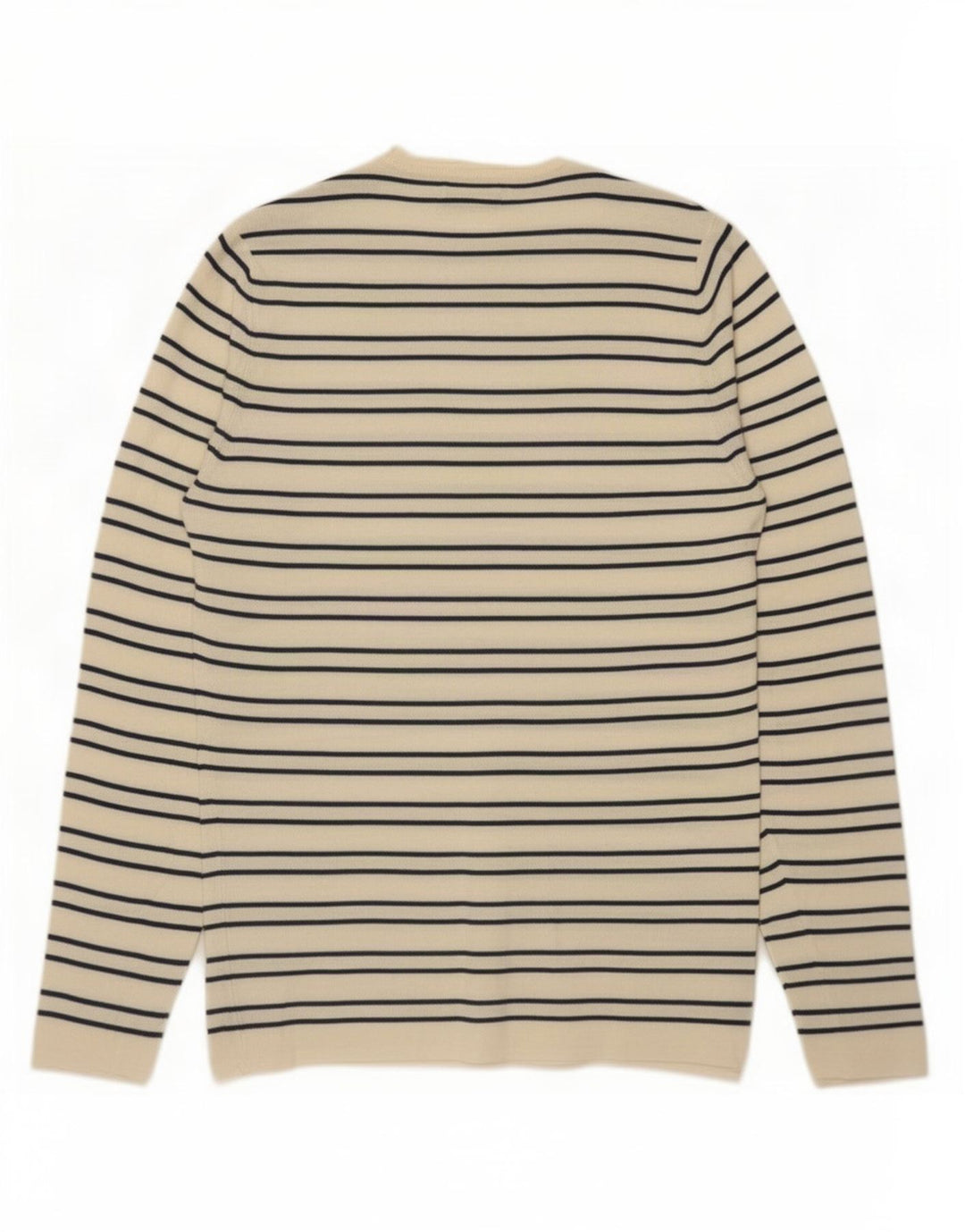Zara Mens Crew Neck Jumper Sweater Large Off White Striped Cotton