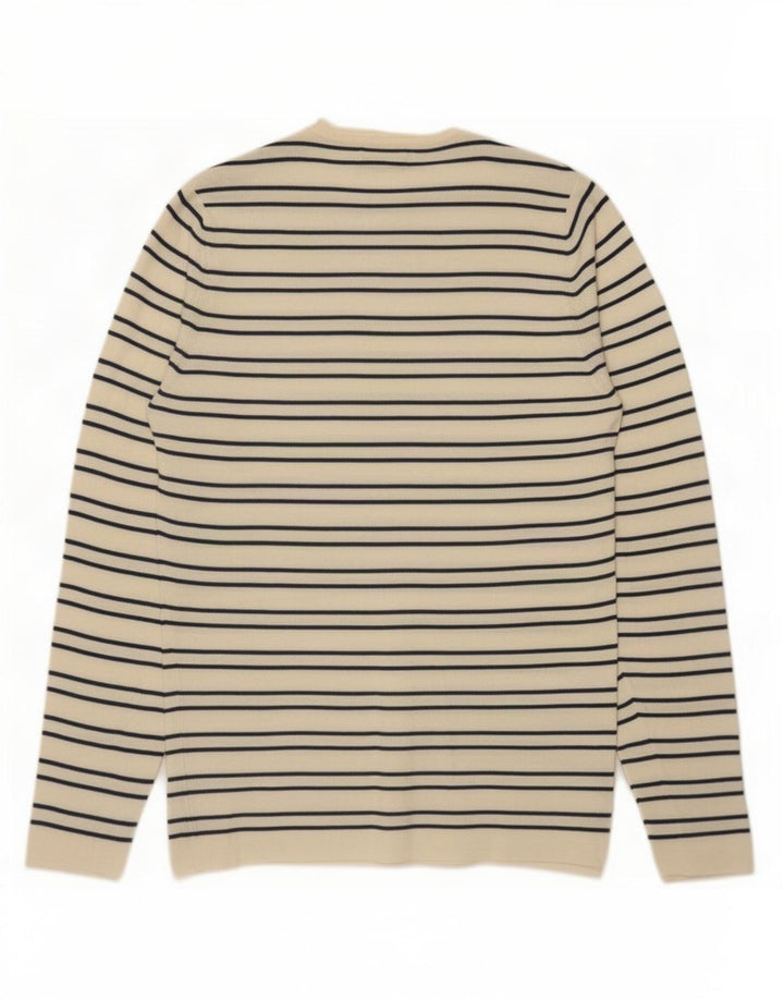 Zara Mens Crew Neck Jumper Sweater Large Off White Striped Cotton