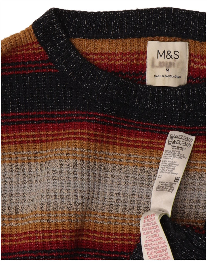 Marks & Spencer Mens Crew Neck Jumper Sweater Medium Multicoloured Striped