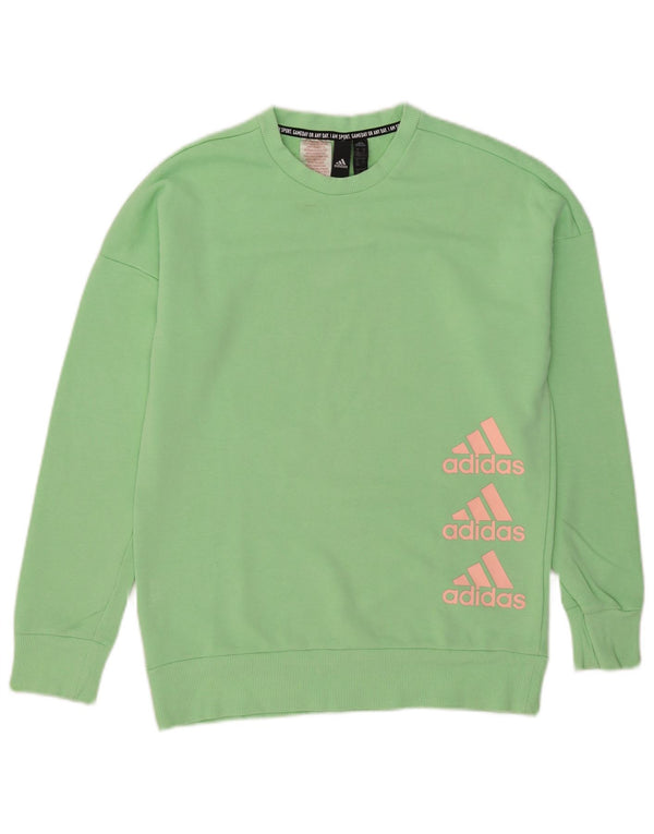 Adidas Girls Graphic Sweatshirt Jumper 14-15 Years Green Cotton
