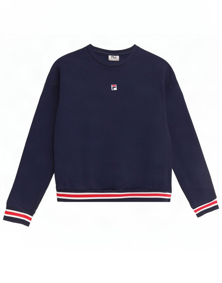 Fila Womens Sweatshirt Jumper UK 14 Medium Navy Blue Cotton