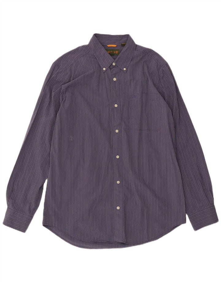 Timberland Mens Shirt Large Navy Blue Pinstripe Cotton