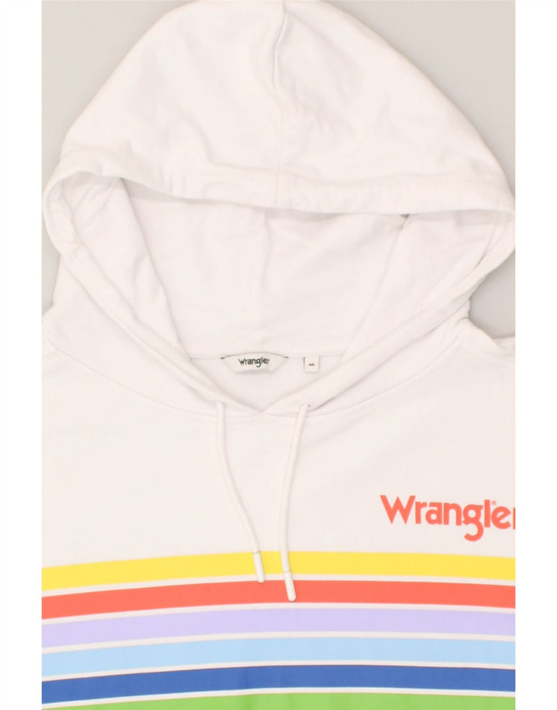 WRANGLER Womens Loose Fit Crop Hoodie Jumper UK 14 Medium White Striped | Vintage Wrangler | Thrift | Second-Hand Wrangler | Used Clothing | Messina Hembry 