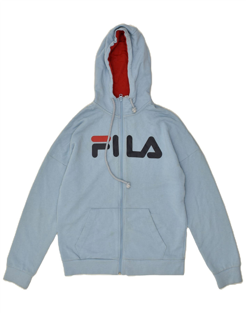 FILA Womens Graphic Zip Hoodie Sweater UK 14 Medium Blue Cotton | Vintage Fila | Thrift | Second-Hand Fila | Used Clothing | Messina Hembry 