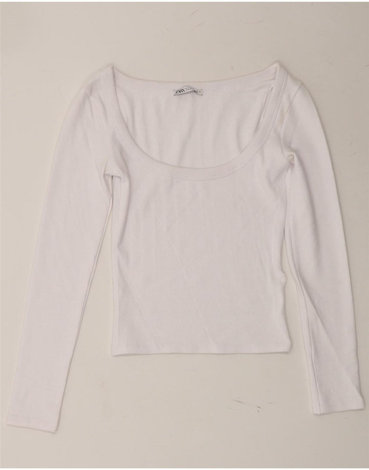 ZARA Womens Crop Top Long Sleeve UK 8 Small White Vintage Zara and Second-Hand Zara from Messina Hembry 