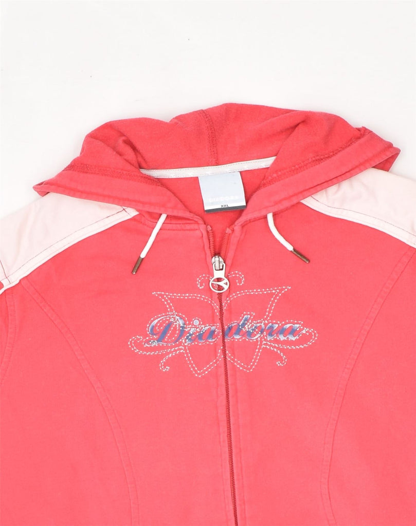 DIADORA Girls Zip Hoodie Sweater 13-14 Years 2XL Pink Cotton | Vintage Diadora | Thrift | Second-Hand Diadora | Used Clothing | Messina Hembry 