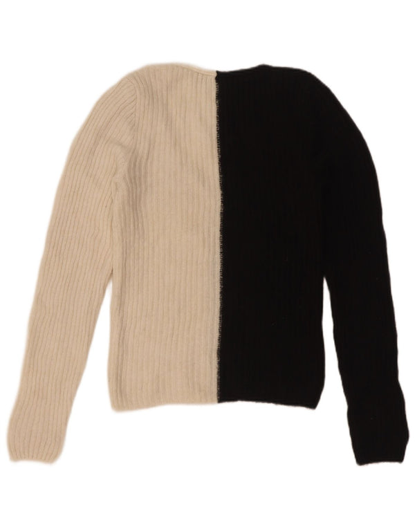 Zara Womens V-Neck Jumper Sweater UK 8 Small Off White Colourblock