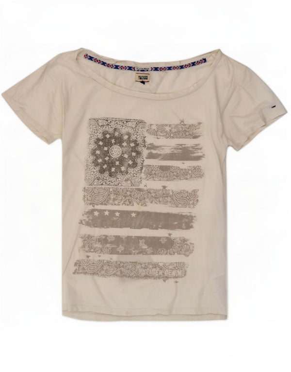 Tommy Hilfiger Womens Graphic T-Shirt Top UK 14 Medium White Cotton