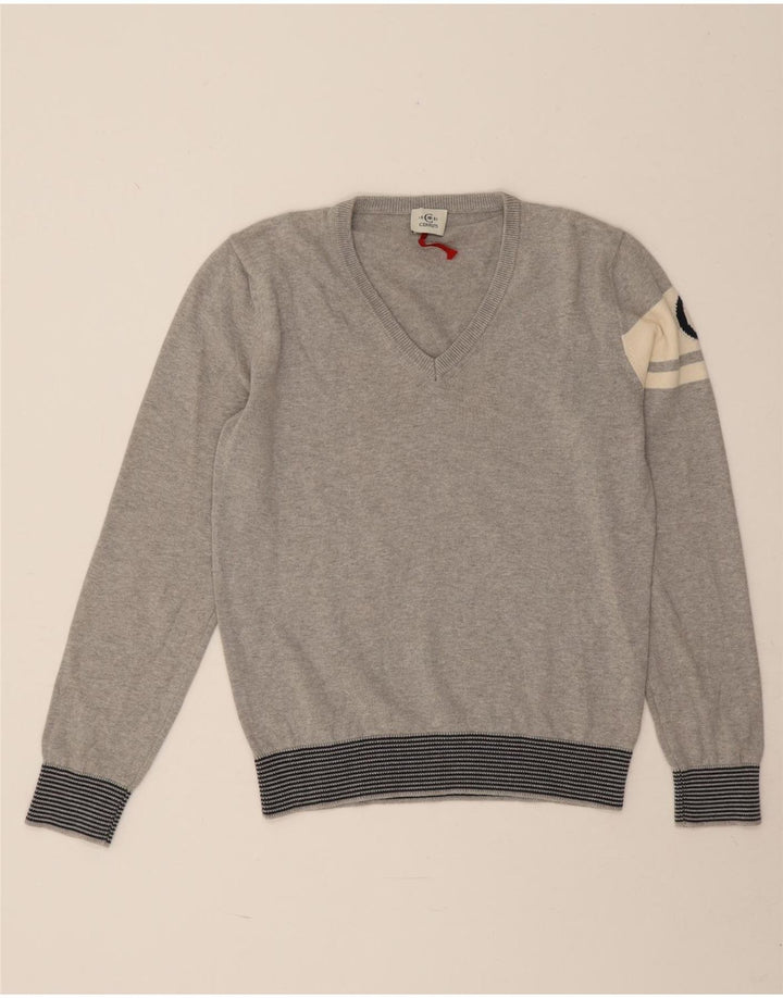 Cerruti 1881 Mens Graphic V-Neck Jumper Sweater Medium Grey Colourblock