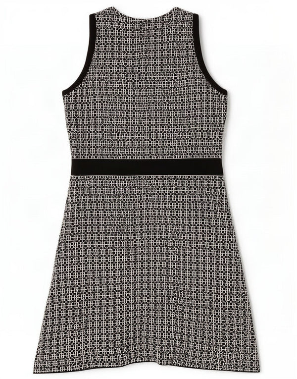 Zara Womens Knit Sleeveless A-Line Dress UK 14 Large Black Geometric