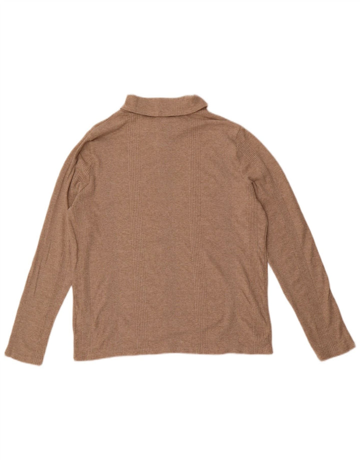 Marks & Spencer Womens Roll Neck Blouse Top UK 16 Large Beige Cotton