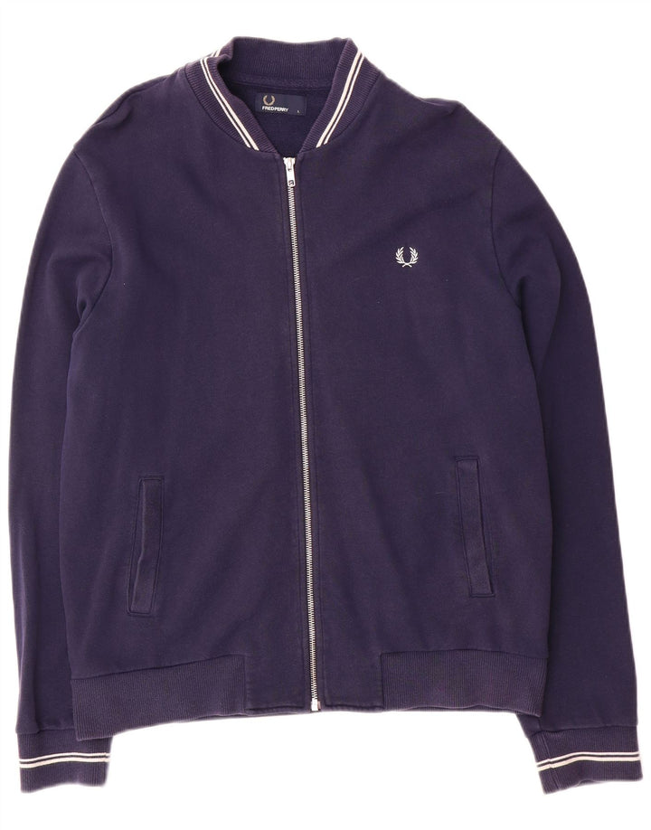 Fred Perry Mens Tracksuit Top Jacket Large Navy Blue Cotton