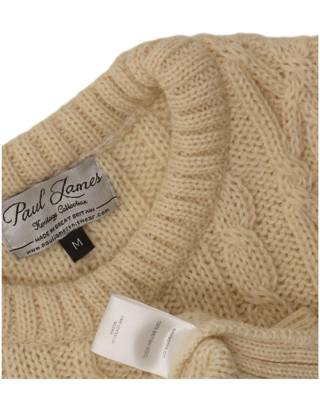 PAUL JAMES Mens Boat Neck Jumper Sweater Medium Beige Wool