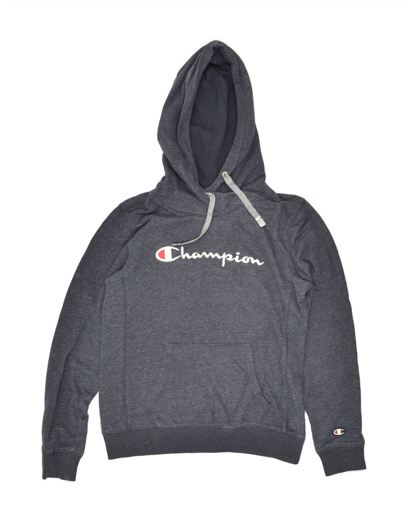 CHAMPION Womens Graphic Hoodie Jumper UK 14 Medium Grey Cotton | Vintage Champion | Thrift | Second-Hand Champion | Used Clothing | Messina Hembry 