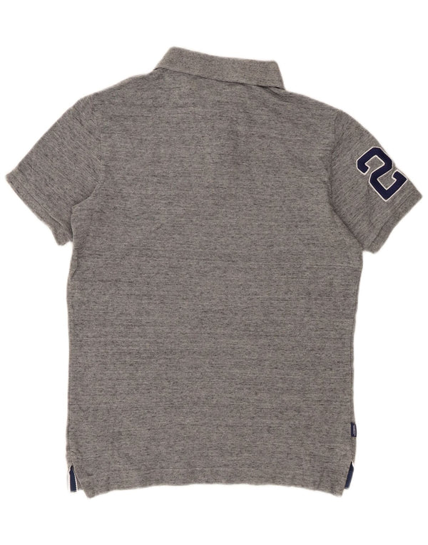 SUPERDRY Mens Graphic Polo Shirt Large Grey Flecked Cotton